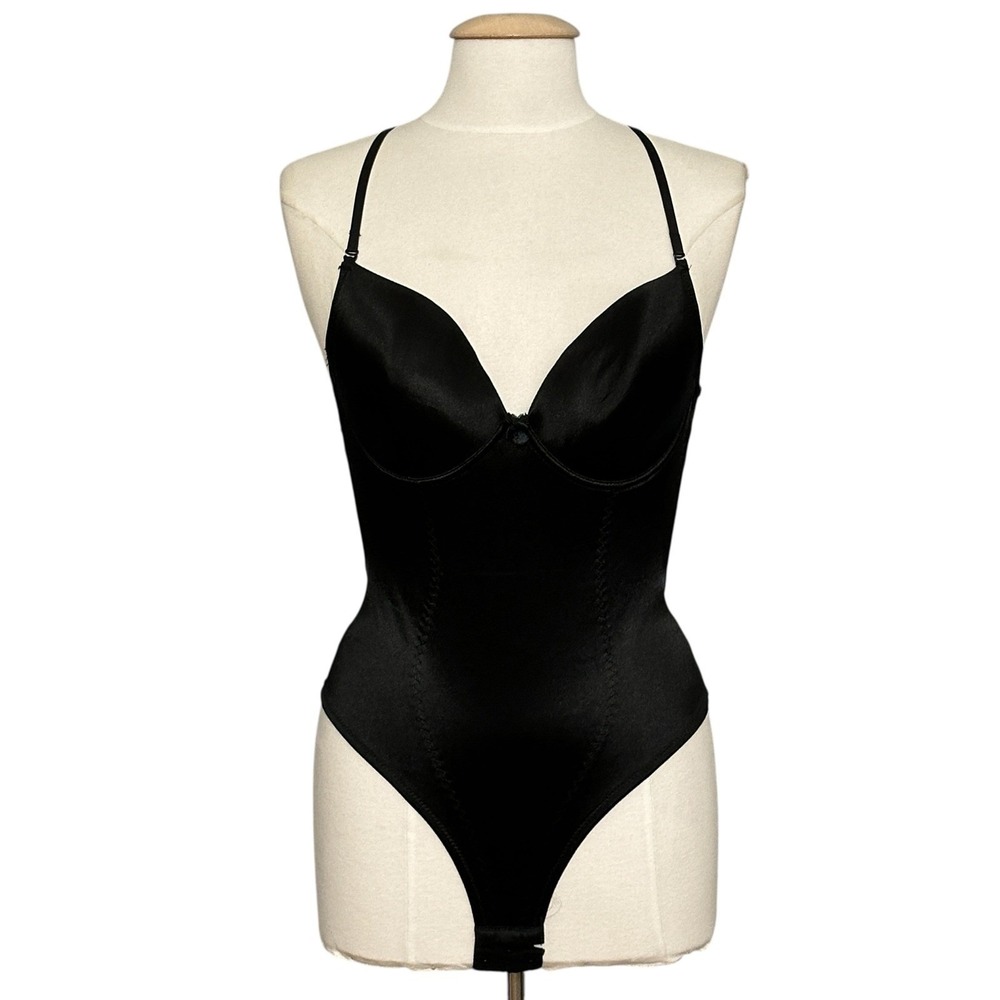 VTG Black Bodysuit Lingerie 36D One Piece Teddy X Back Dark Sexy Thong Vamp